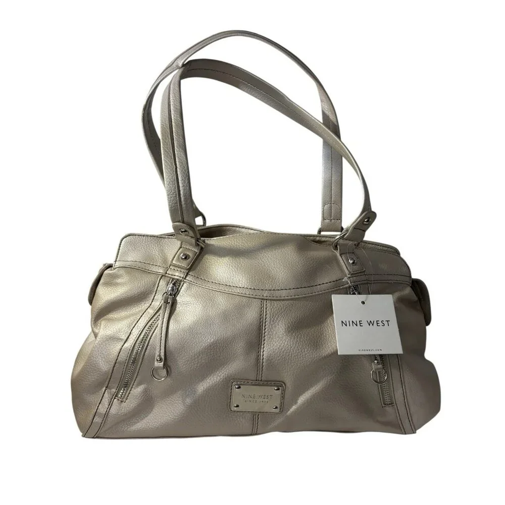 Nine West Tan Faux‎ Pebbled Leather Dual Handle Tote Purse Bag NWT Large READ